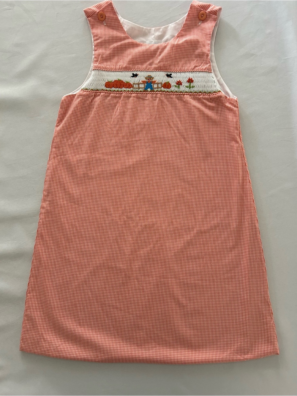 Girls' Orange Gingham Smocked Pumpkin Scarecrow Dress NWOT